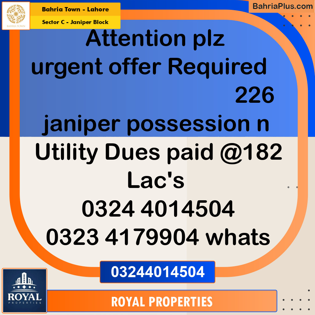10 Marla Residential Plot for Sale in Sector C - Janiper Block -  Bahria Town, Lahore - (BP-357955)