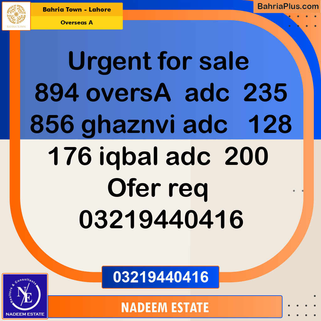 Residential Plot for Sale in Overseas A -  Bahria Town, Lahore - (BP-357985)