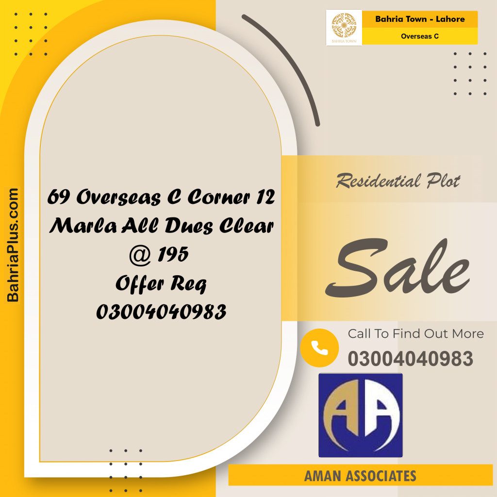 Residential Plot for Sale in Overseas C -  Bahria Town, Lahore - (BP-358072)