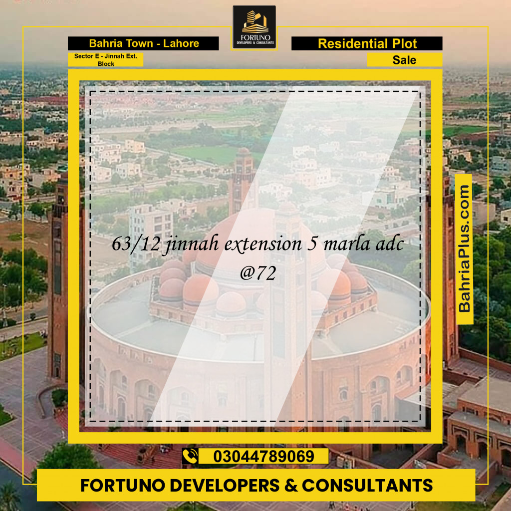 5 Marla Residential Plot for Sale in Sector E - Jinnah Ext. Block -  Bahria Town, Lahore - (BP-358093)