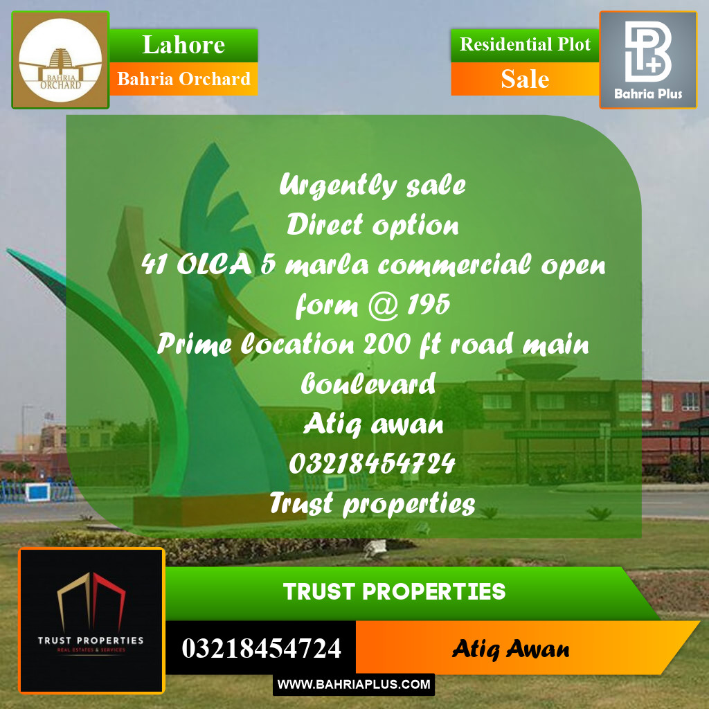 Residential Plot for Sale in Bahria Orchard, Lahore - (BP-358112)