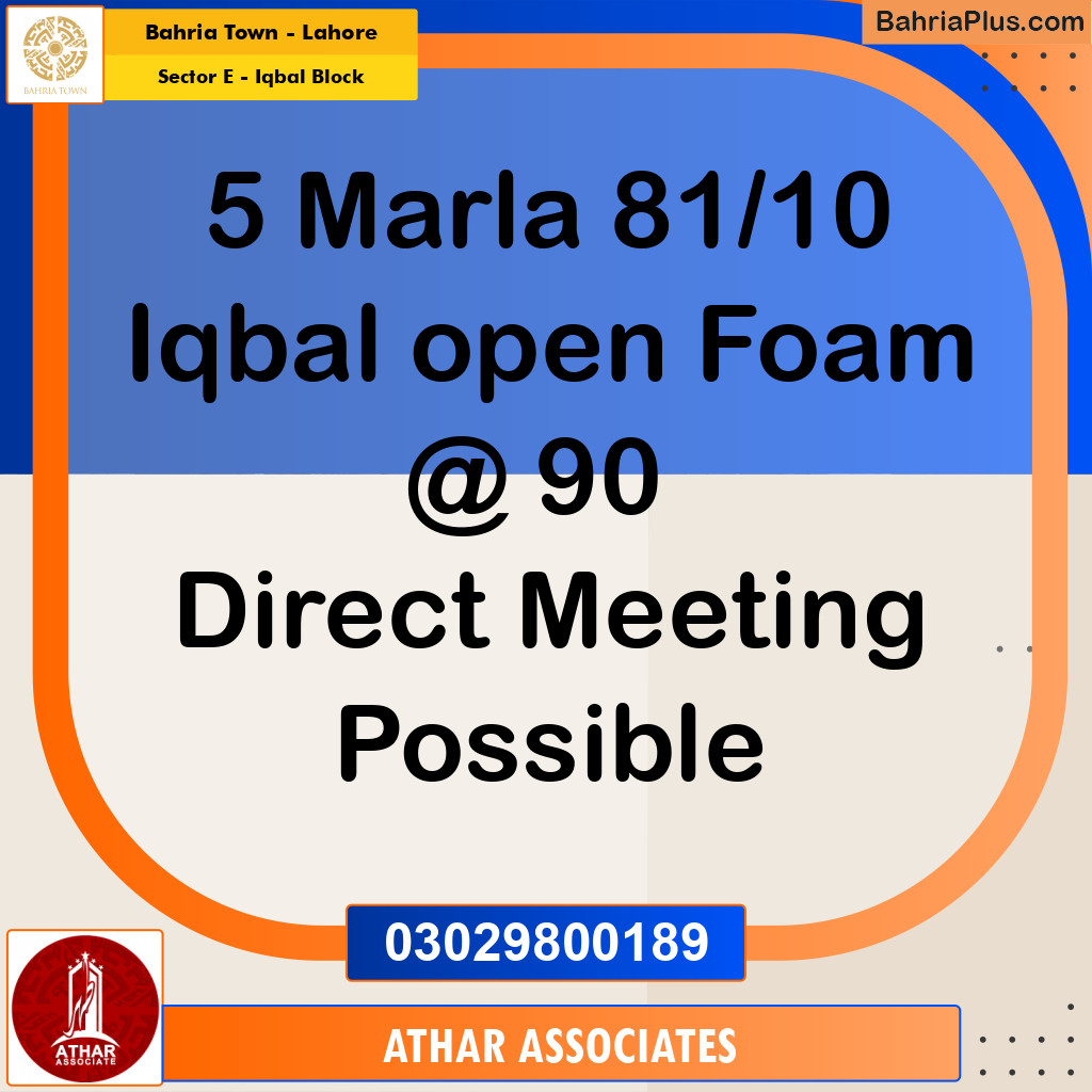 5 Marla Residential Plot for Sale in Sector E - Iqbal Block -  Bahria Town, Lahore - (BP-358168)