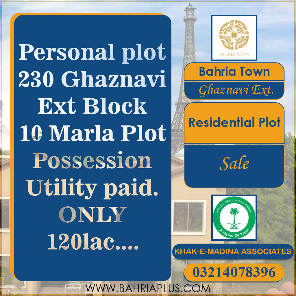 10 Marla Residential Plot for Sale in Sector F - Ghaznavi Ext. Block -  Bahria Town, Lahore - (BP-358169)