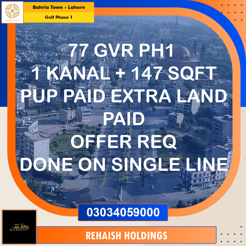 1 Kanal Residential Plot for Sale in Golf Phase 1 -  Bahria Town, Lahore - (BP-358175)