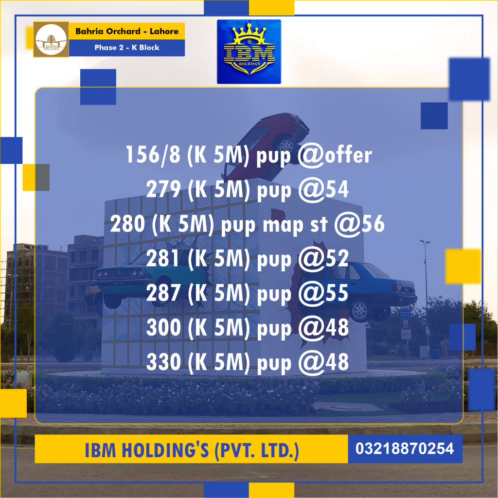 5 Marla Residential Plot for Sale in Phase 2 - K Block -  Bahria Orchard, Lahore - (BP-358275)
