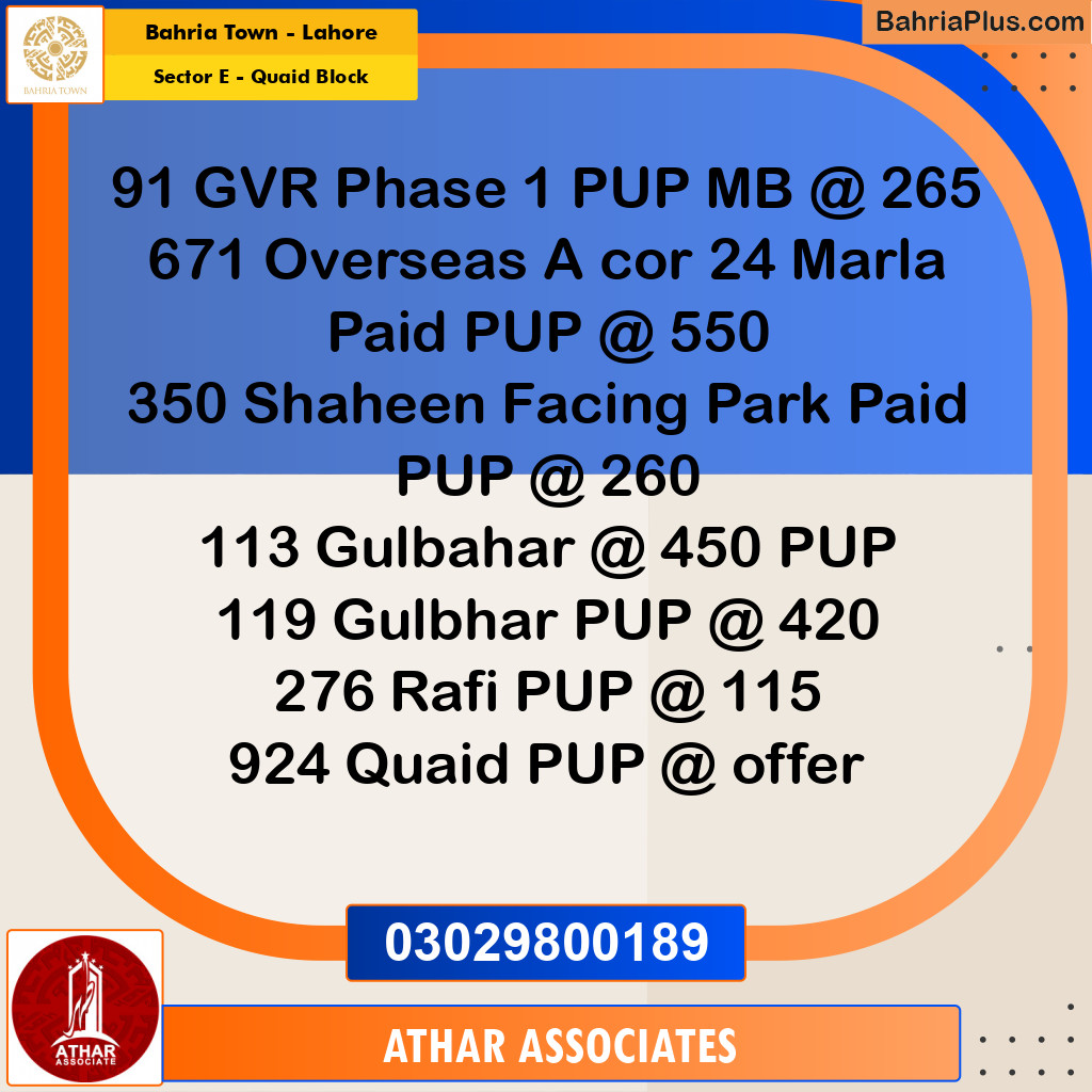 10 Marla Residential Plot for Sale in Sector E - Quaid Block -  Bahria Town, Lahore - (BP-358295)