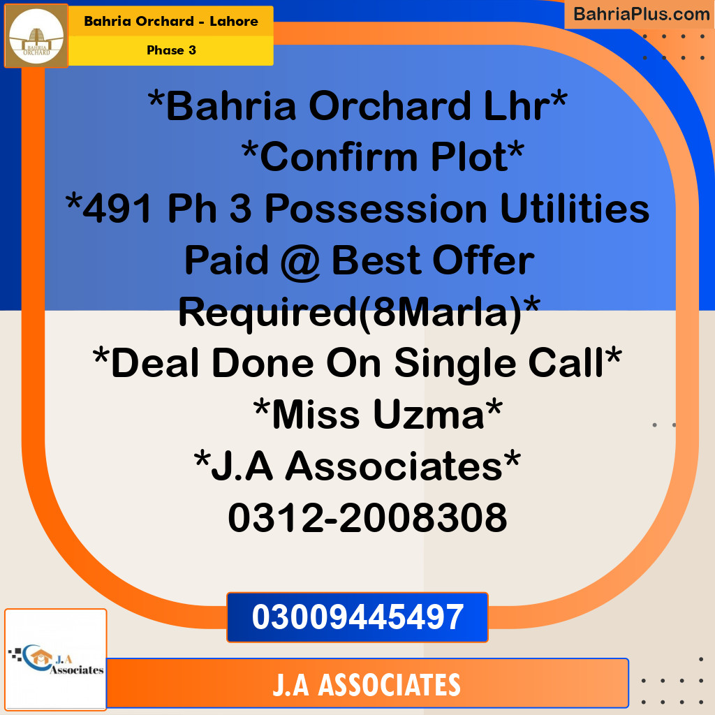 8 Marla Residential Plot for Sale in Phase 3 -  Bahria Orchard, Lahore - (BP-358328)