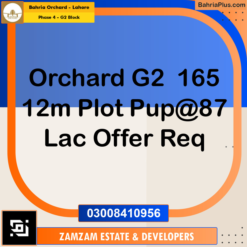 12 Marla Residential Plot for Sale in Phase 4 - G2 Block - Bahria Orchard, Lahore - (BP-358346)