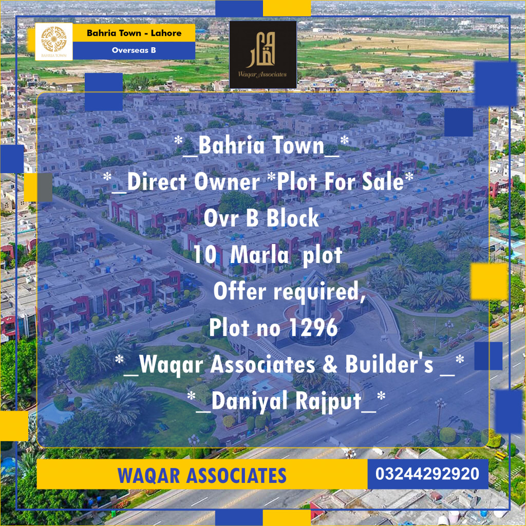 10 Marla Residential Plot for Sale in Overseas B -  Bahria Town, Lahore - (BP-358357)