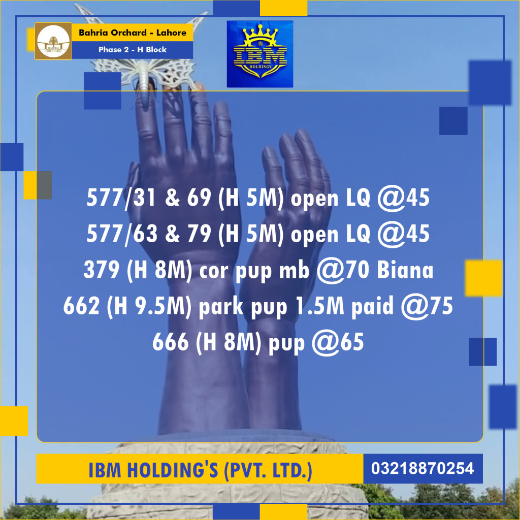 5 Marla Residential Plot for Sale in Phase 2 - H Block -  Bahria Orchard, Lahore - (BP-358380)