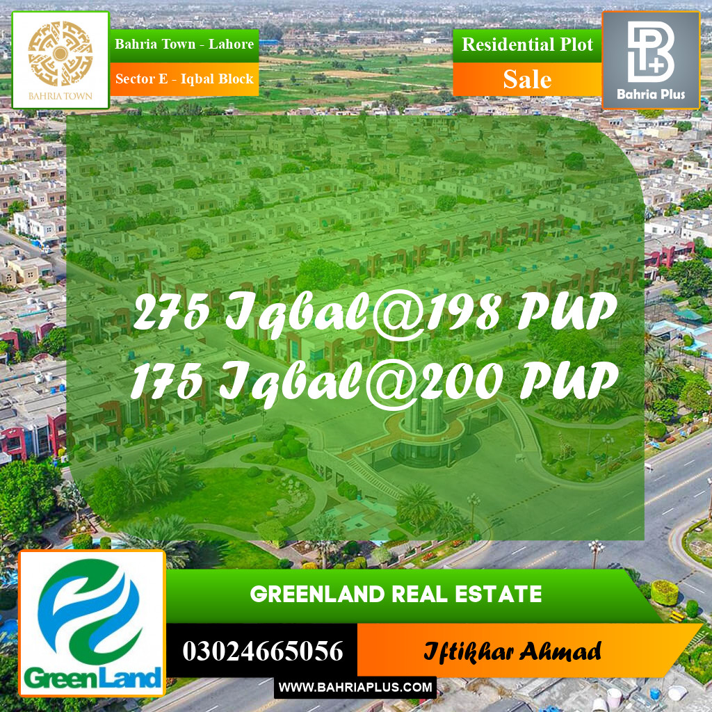 10 Marla Residential Plot for Sale in Sector E - Iqbal Block -  Bahria Town, Lahore - (BP-358435)