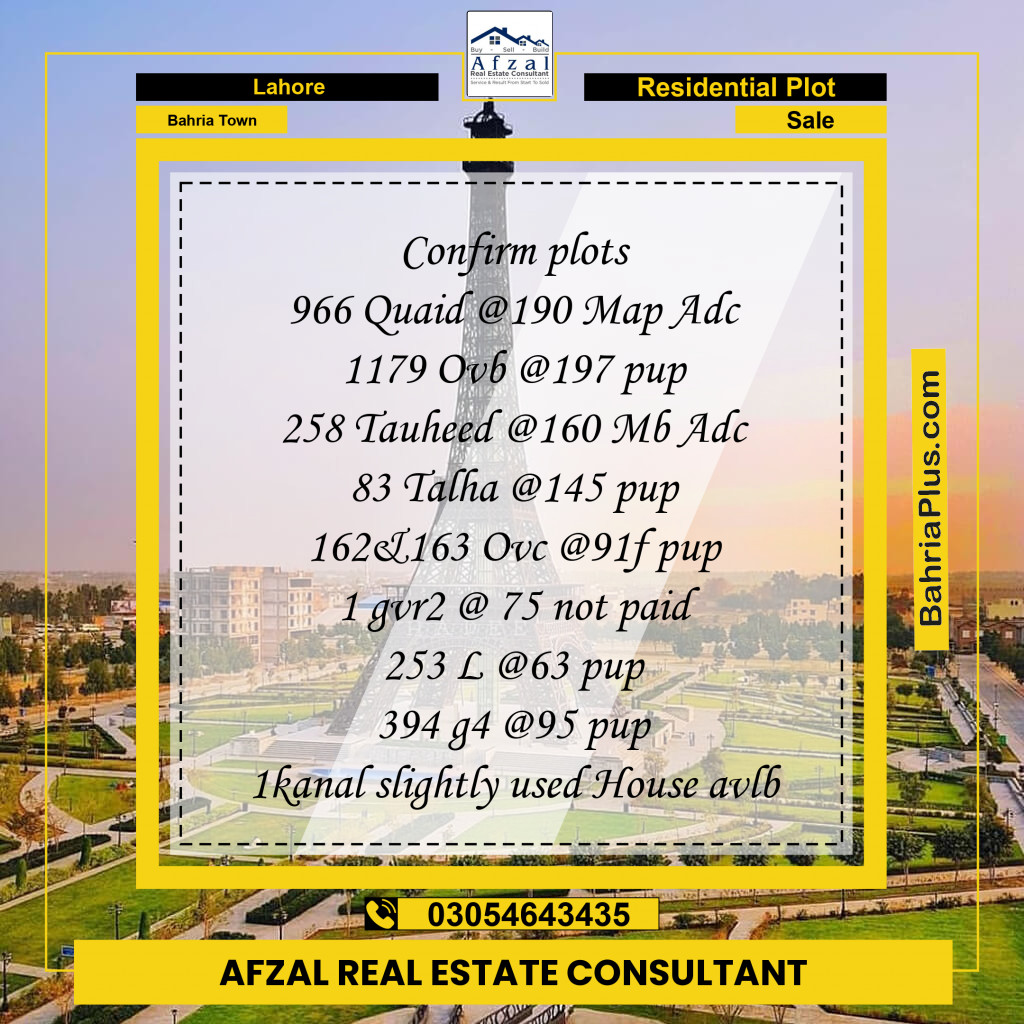Residential Plot for Sale in Bahria Town, Lahore - (BP-358440)