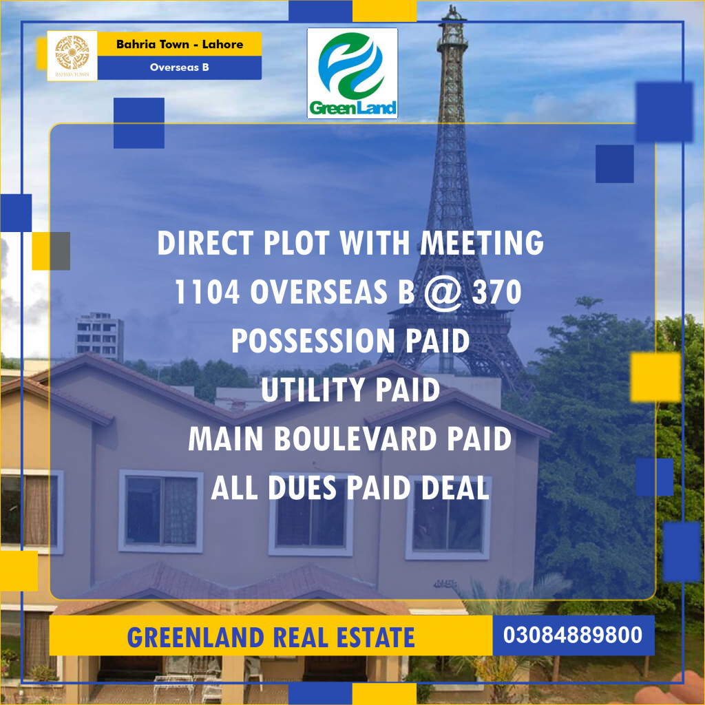 20 Marla Residential Plot for Sale in Overseas B -  Bahria Town, Lahore - (BP-358442)