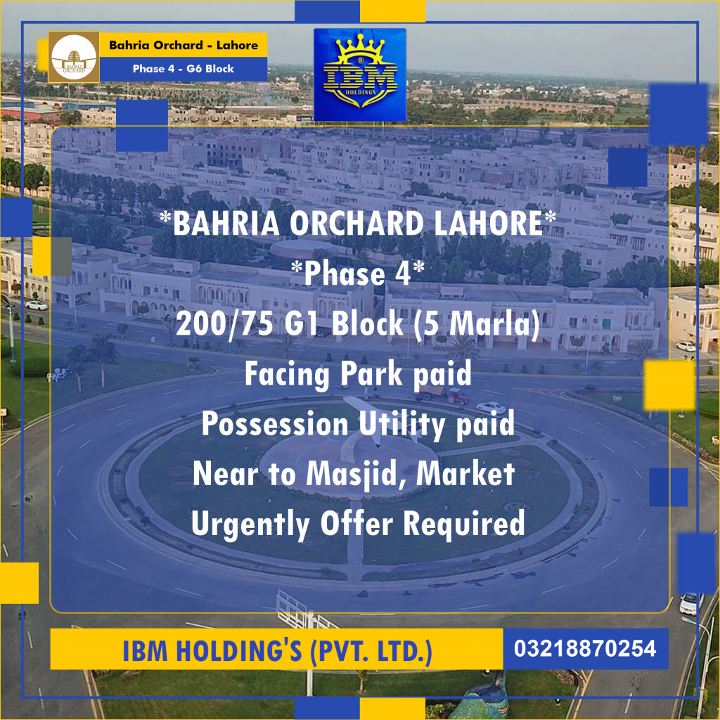 5 Marla Residential Plot for Sale in Phase 4 - G6 Block -  Bahria Orchard, Lahore - (BP-358473)