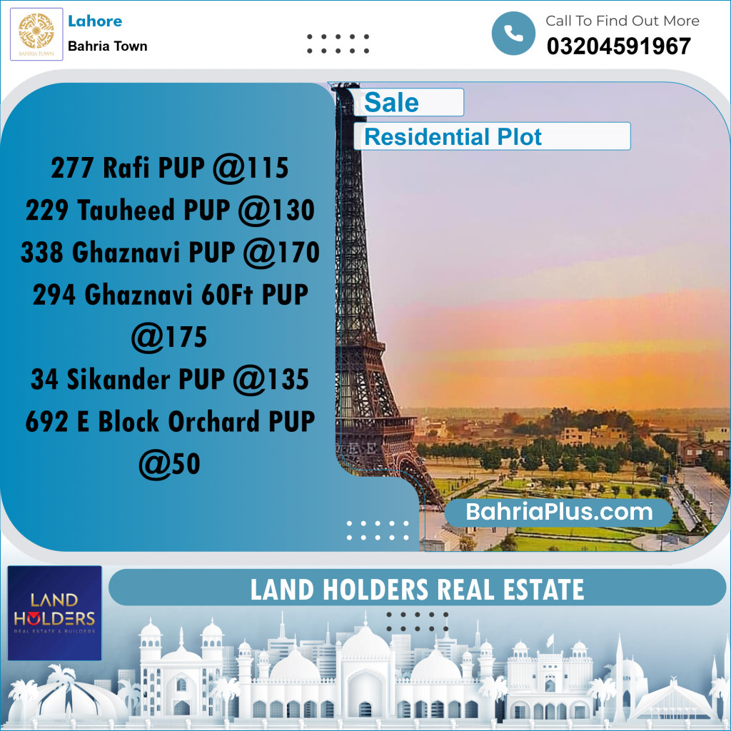 Residential Plot for Sale in Bahria Town, Lahore - (BP-358477)