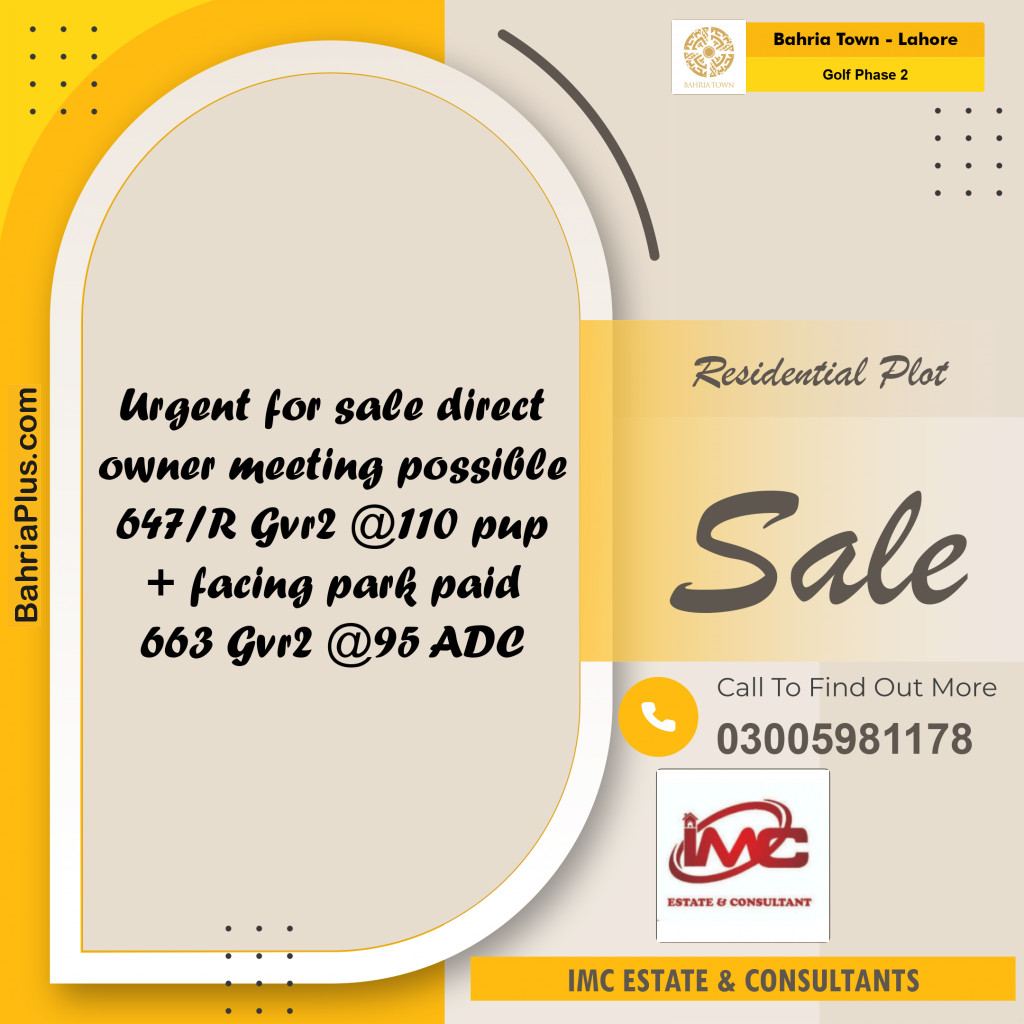 10 Marla Residential Plot for Sale in Golf Phase 2 -  Bahria Town, Lahore - (BP-358486)