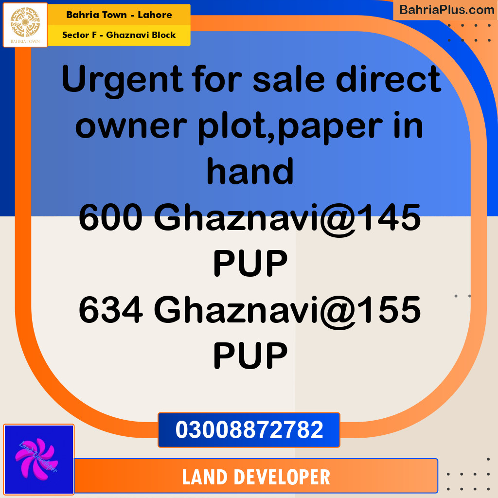 10 Marla Residential Plot for Sale in Sector F - Ghaznavi Block -  Bahria Town, Lahore - (BP-358490)