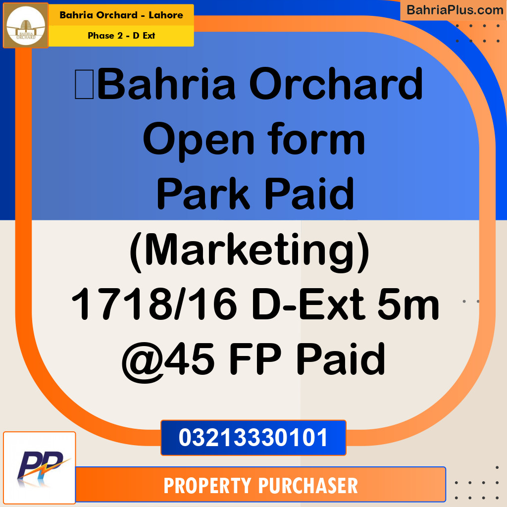 5 Marla Residential Plot for Sale in Phase 2 - D Ext -  Bahria Orchard, Lahore - (BP-358508)