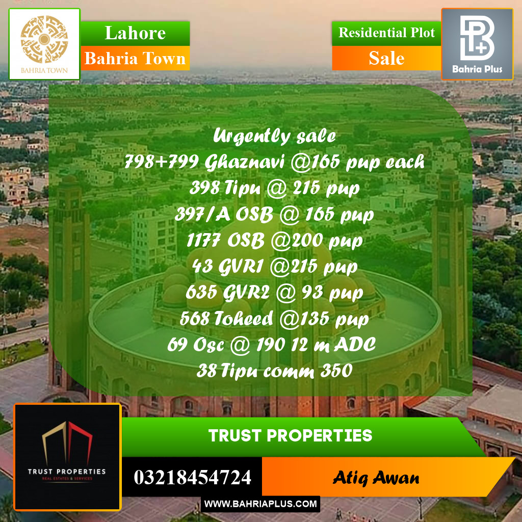 Residential Plot for Sale in Bahria Town, Lahore - (BP-358517)