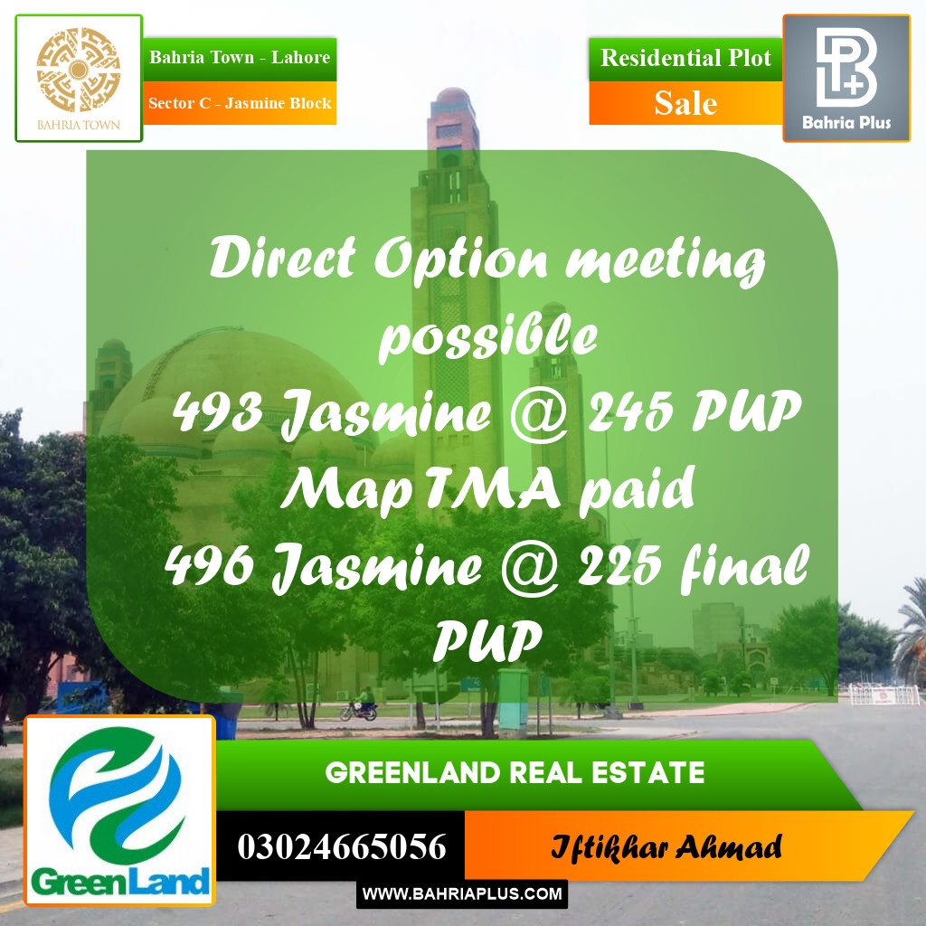 10 Marla Residential Plot for Sale in Sector C - Jasmine Block -  Bahria Town, Lahore - (BP-358518)