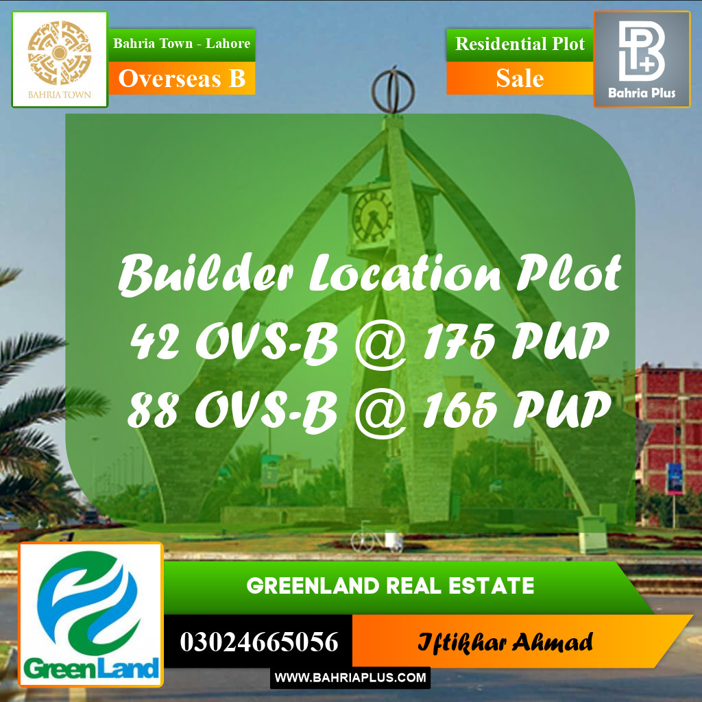 10 Marla Residential Plot for Sale in Overseas B -  Bahria Town, Lahore - (BP-358519)