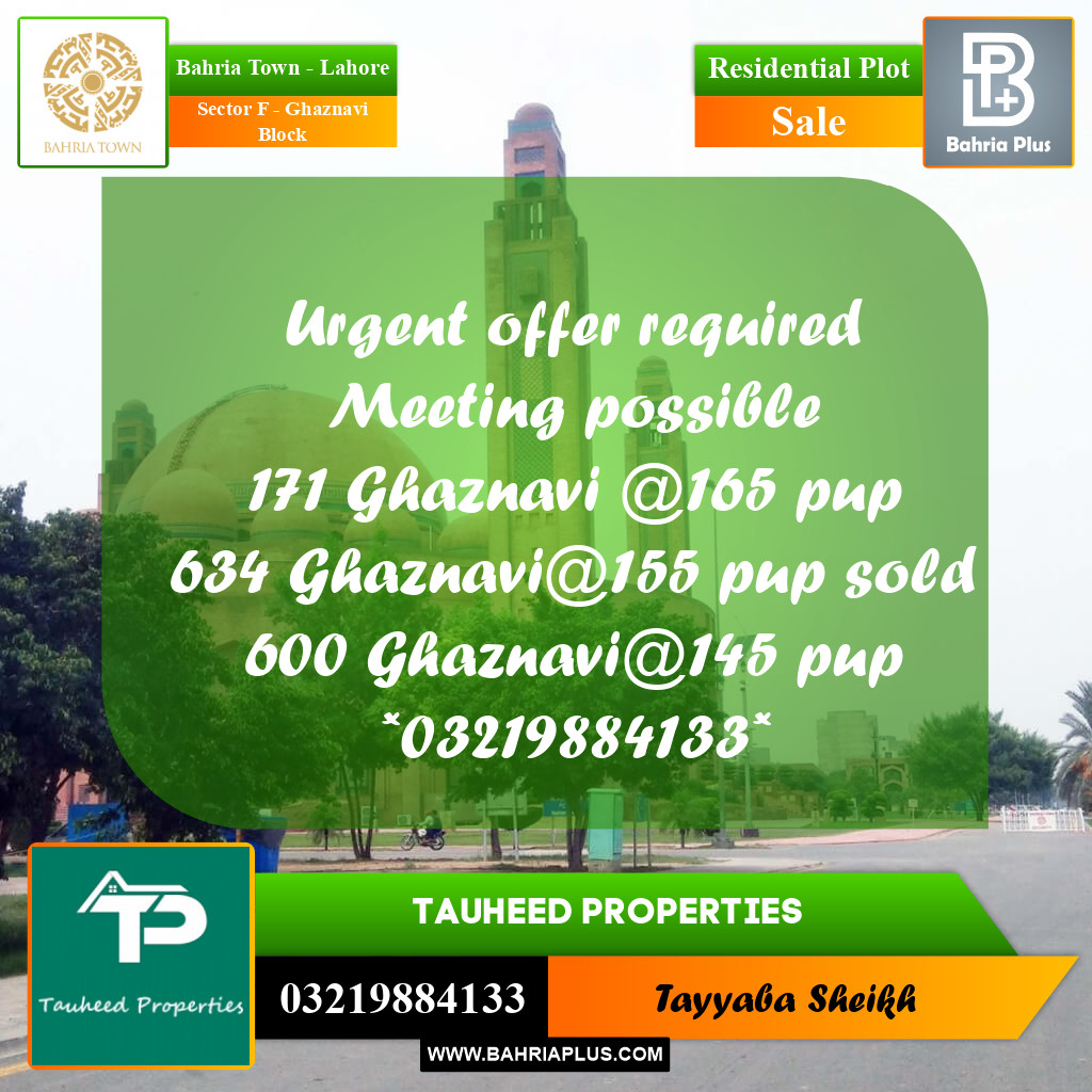 10 Marla Residential Plot for Sale in Sector F - Ghaznavi Block -  Bahria Town, Lahore - (BP-358525)