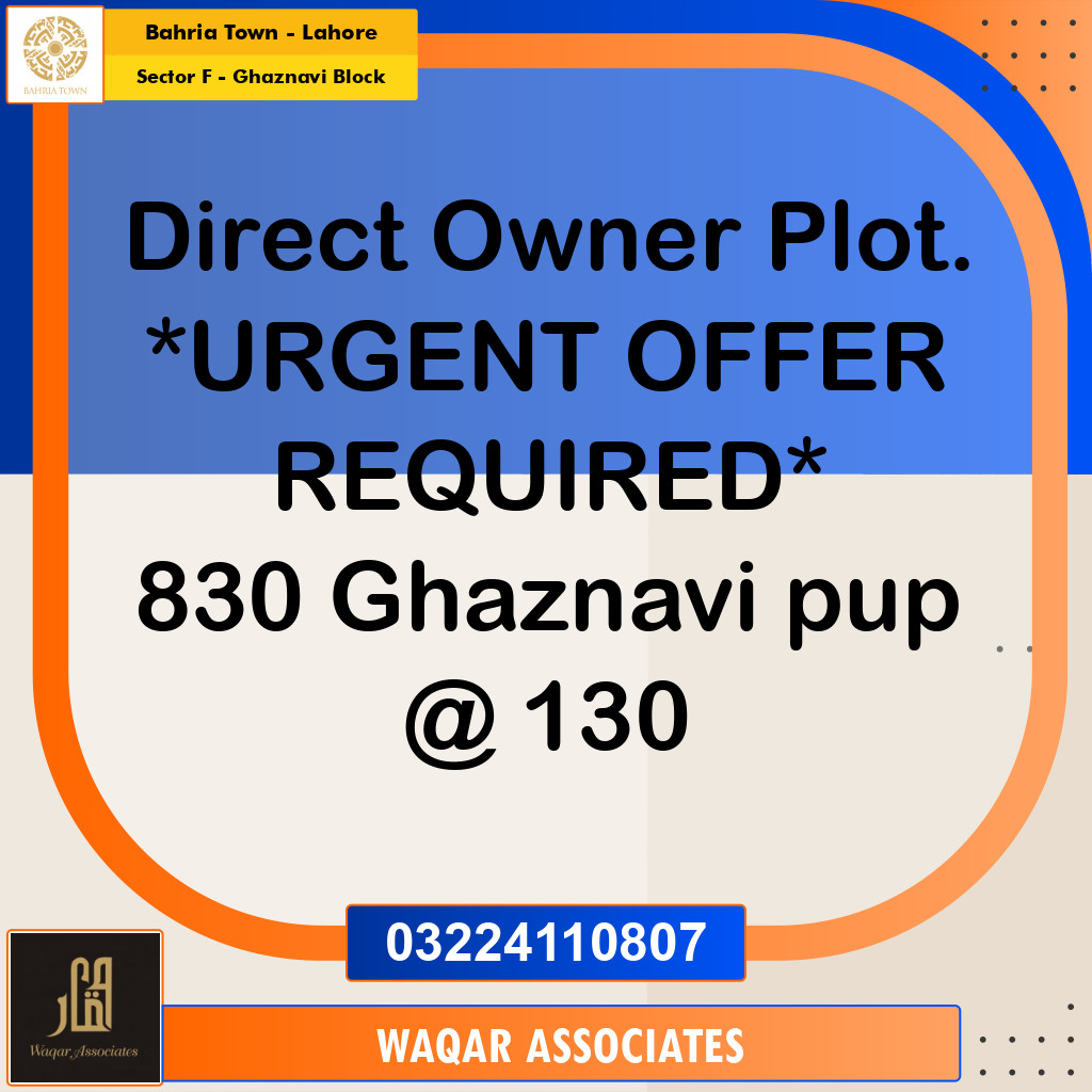 10 Marla Residential Plot for Sale in Sector F - Ghaznavi Block -  Bahria Town, Lahore - (BP-358539)