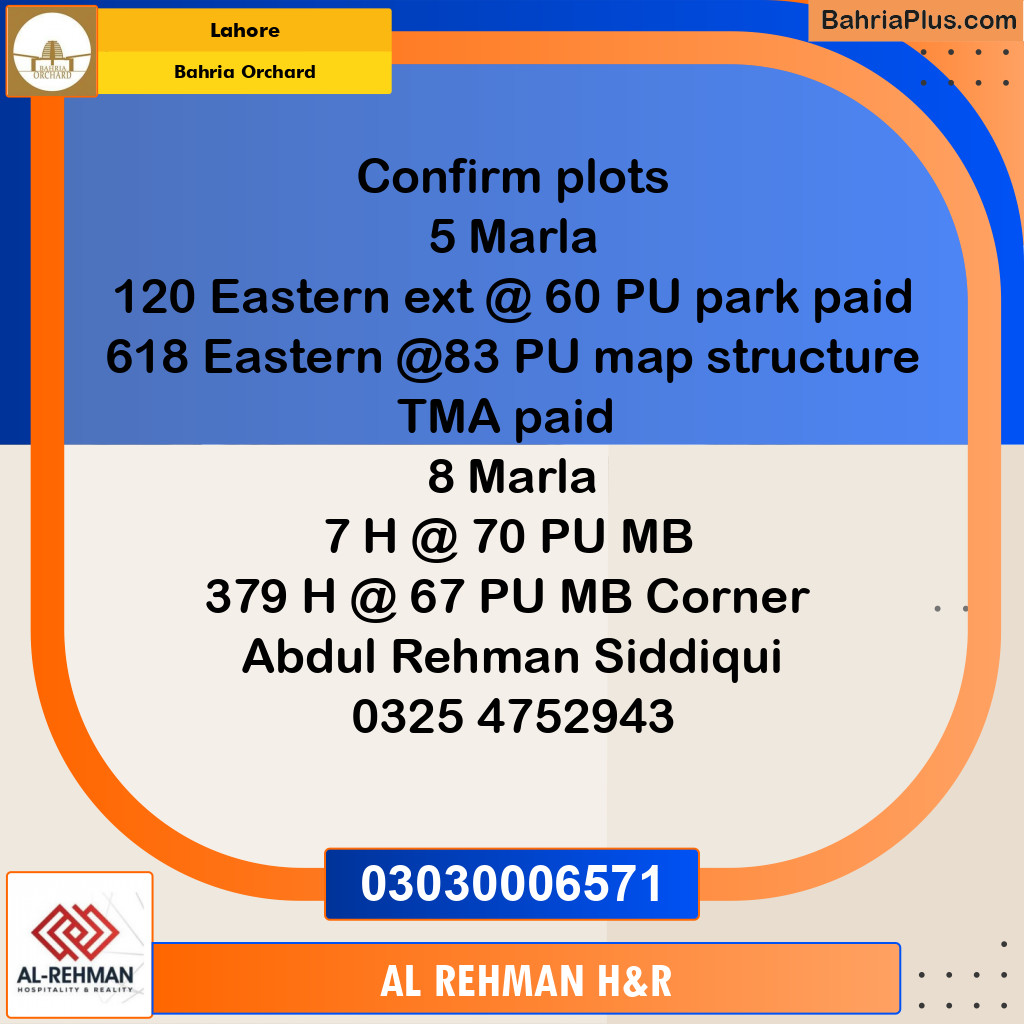 5 Marla Residential Plot for Sale in Bahria Orchard, Lahore - (BP-358572)
