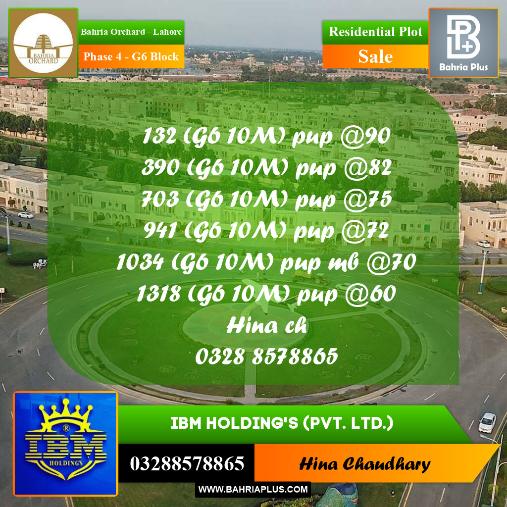 10 Marla Residential Plot for Sale in Phase 4 - G6 Block -  Bahria Orchard, Lahore - (BP-358604)