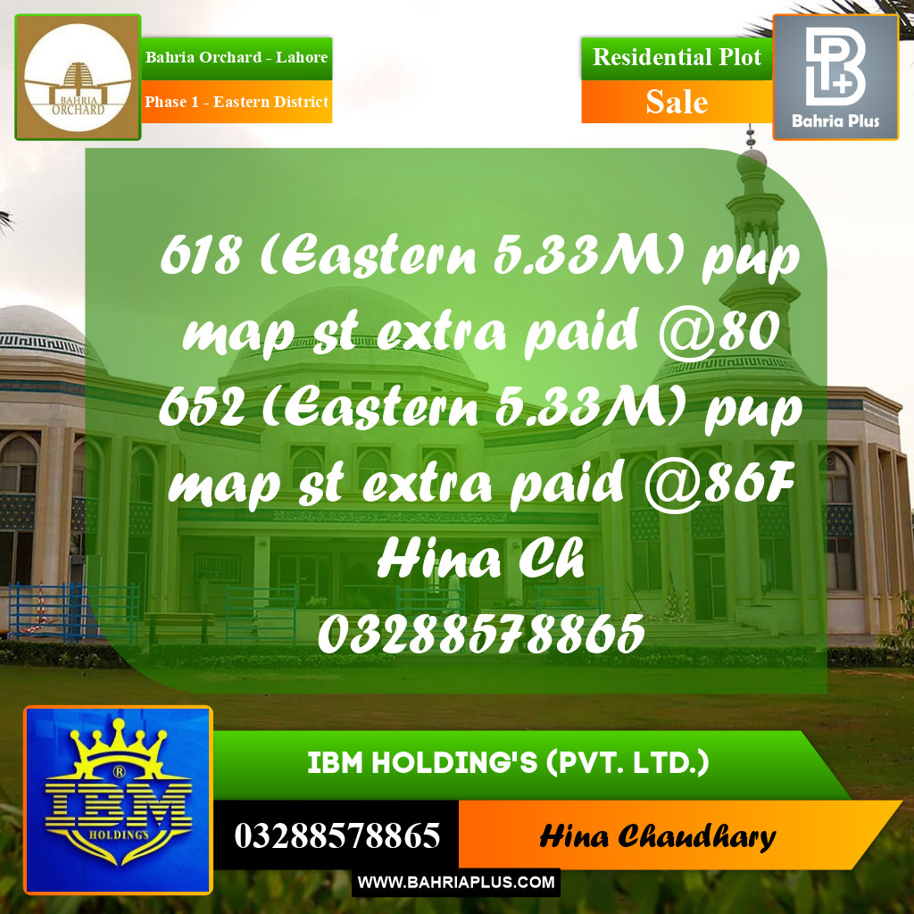 5 Marla Residential Plot for Sale in Phase 1 - Eastern District -  Bahria Orchard, Lahore - (BP-358615)
