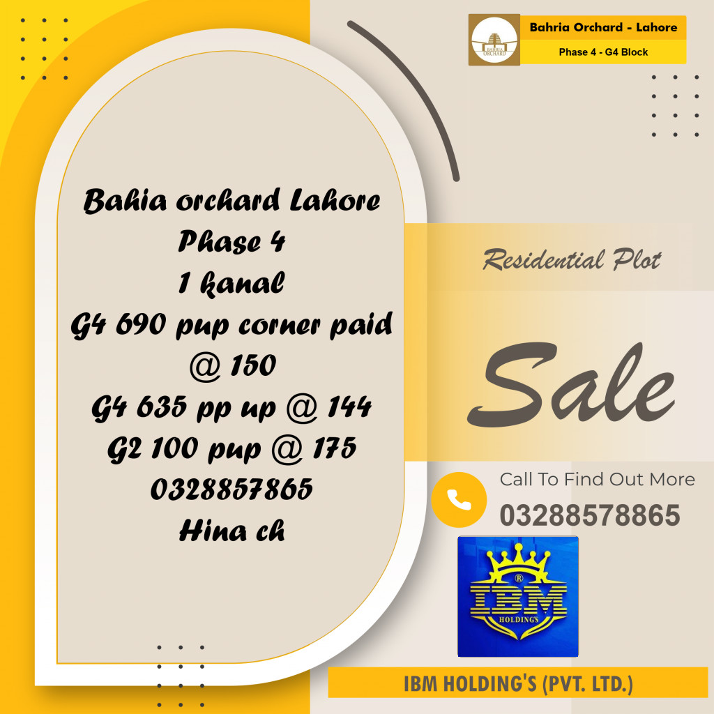 1 Kanal Residential Plot for Sale in Phase 4 - G4 Block -  Bahria Orchard, Lahore - (BP-358621)