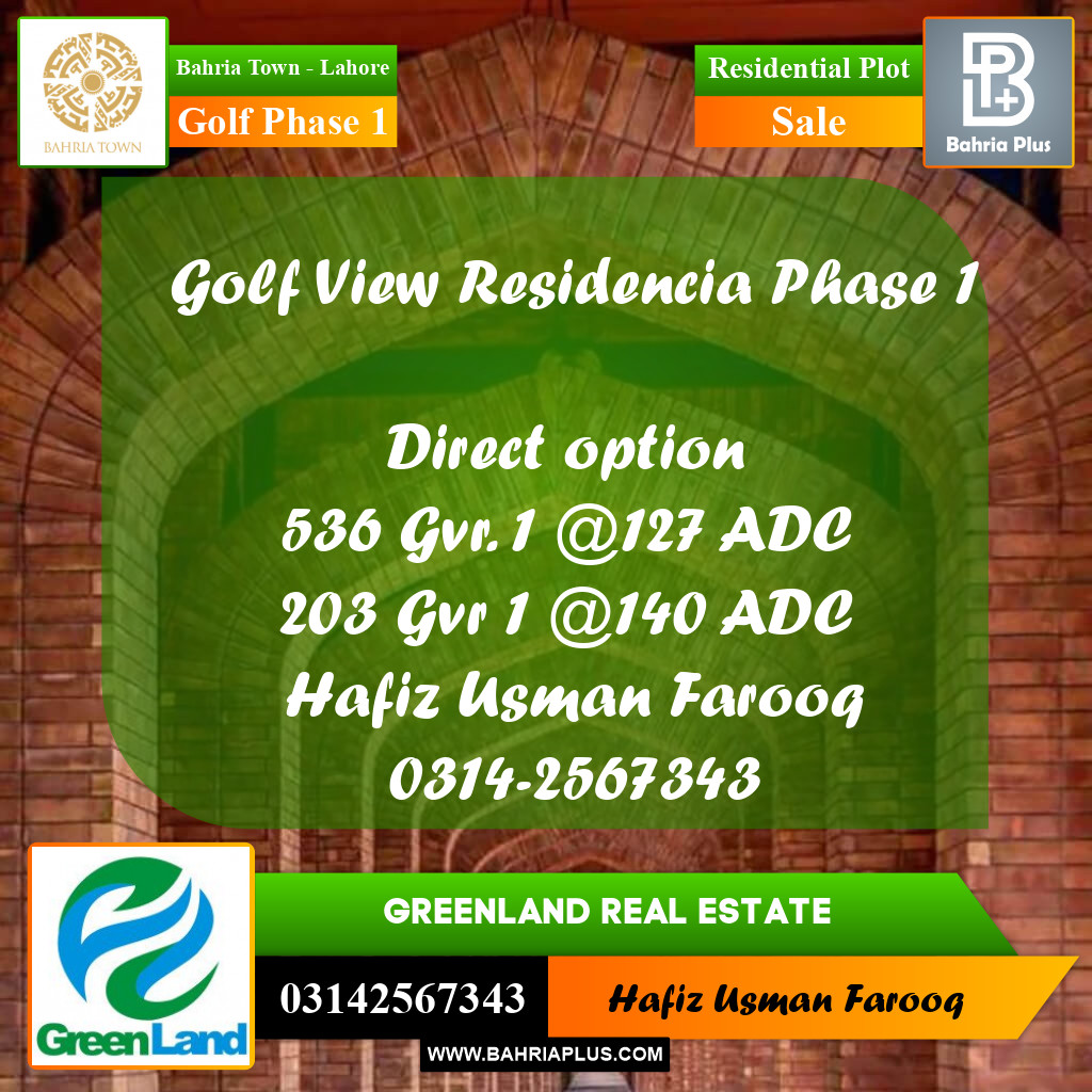 10 Marla Residential Plot for Sale in Golf Phase 1 -  Bahria Town, Lahore - (BP-358630)