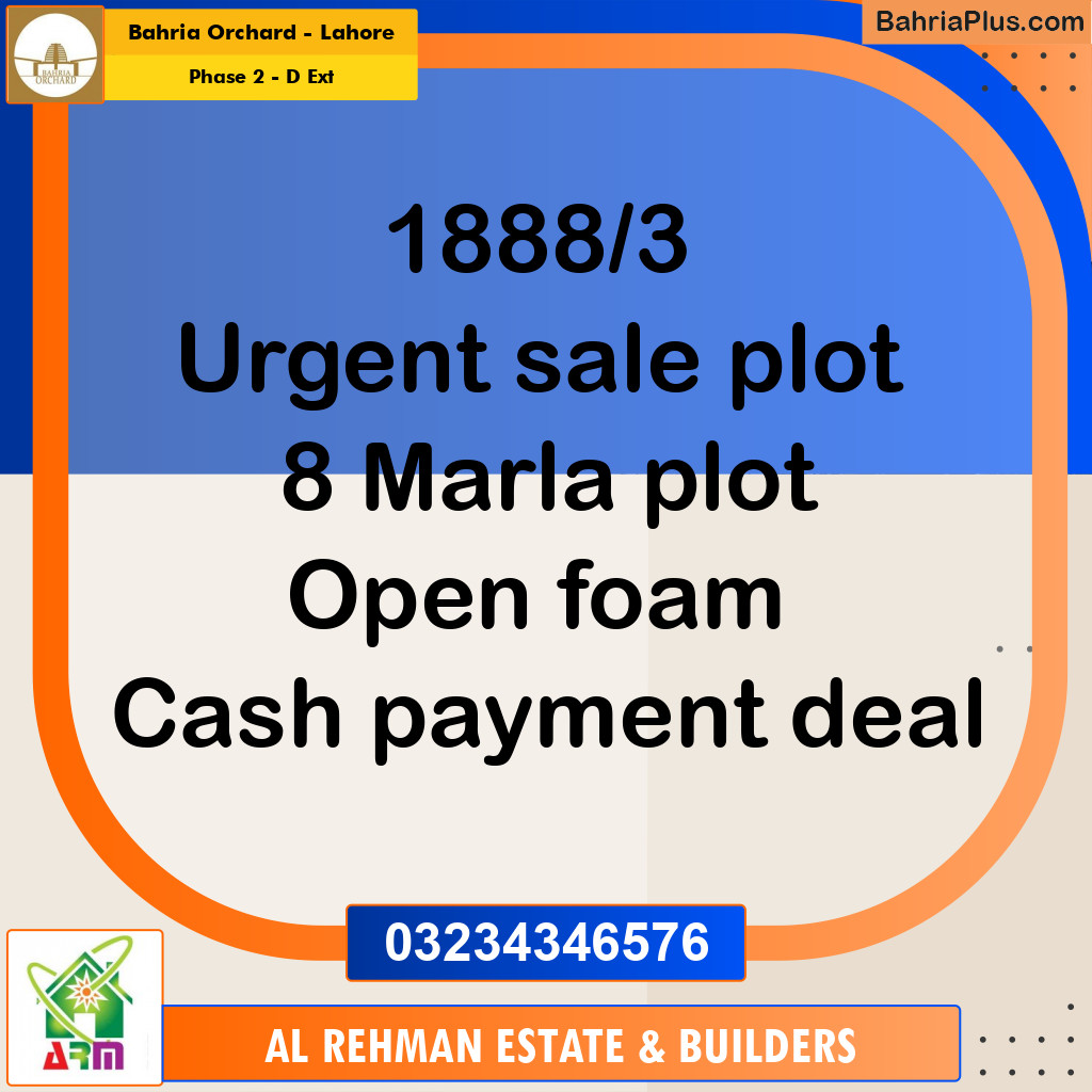 8 Marla Residential Plot for Sale in Phase 2 - D Ext -  Bahria Orchard, Lahore - (BP-358653)