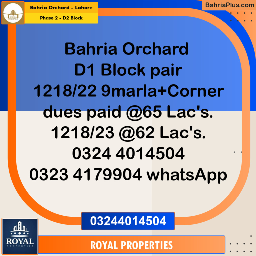 8 Marla Residential Plot for Sale in Phase 2 - D2 Block -  Bahria Orchard, Lahore - (BP-358665)