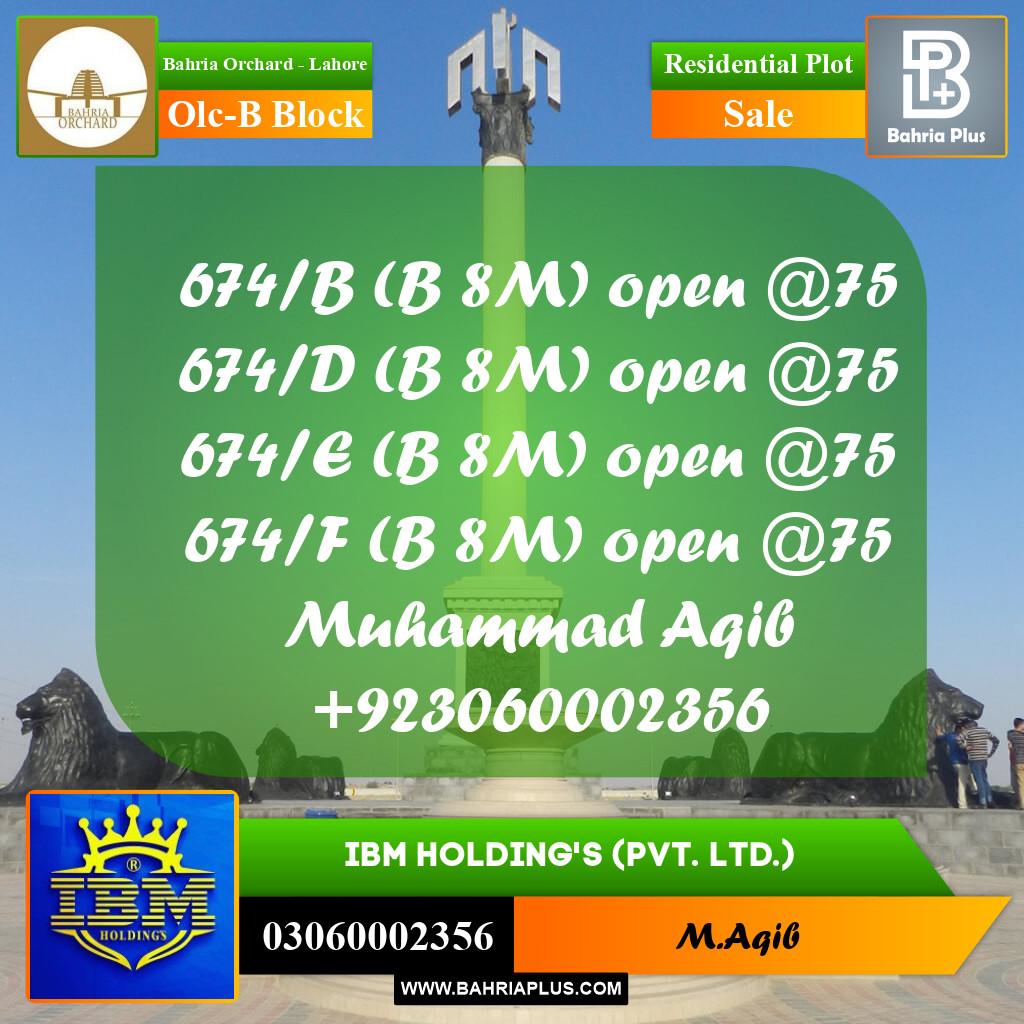 8 Marla Residential Plot for Sale in OLC-B Block -  Bahria Orchard, Lahore - (BP-358670)