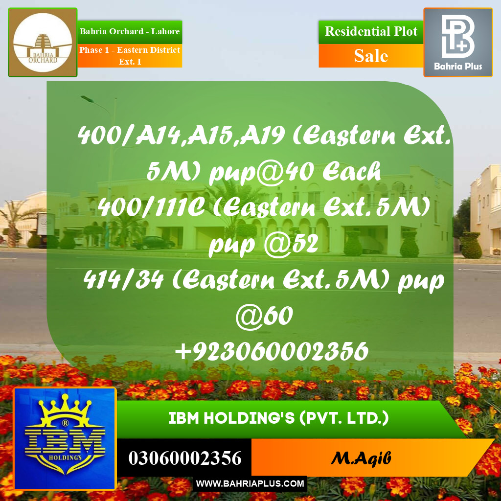 5 Marla Residential Plot for Sale in Phase 1 - Eastern District Ext. I -  Bahria Orchard, Lahore - (BP-358671)