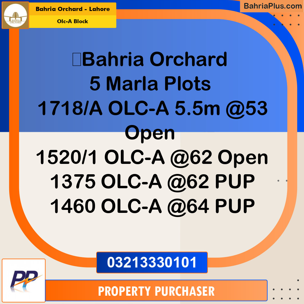 5 Marla Residential Plot for Sale in OLC-A Block -  Bahria Orchard, Lahore - (BP-358677)