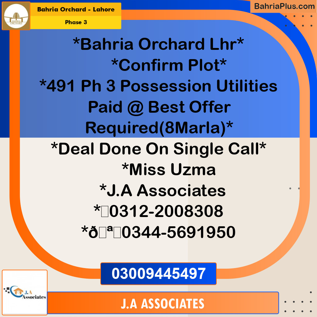 8 Marla Residential Plot for Sale in Phase 3 -  Bahria Orchard, Lahore - (BP-358771)