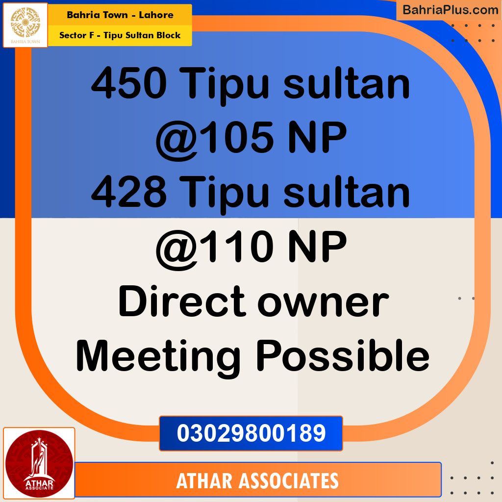 10 Marla Residential Plot for Sale in Sector F - Tipu Sultan Block -  Bahria Town, Lahore - (BP-358774)