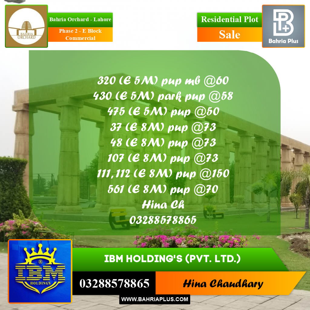 8 Marla Residential Plot for Sale in Phase 2 - E Block Commercial -  Bahria Orchard, Lahore - (BP-358843)