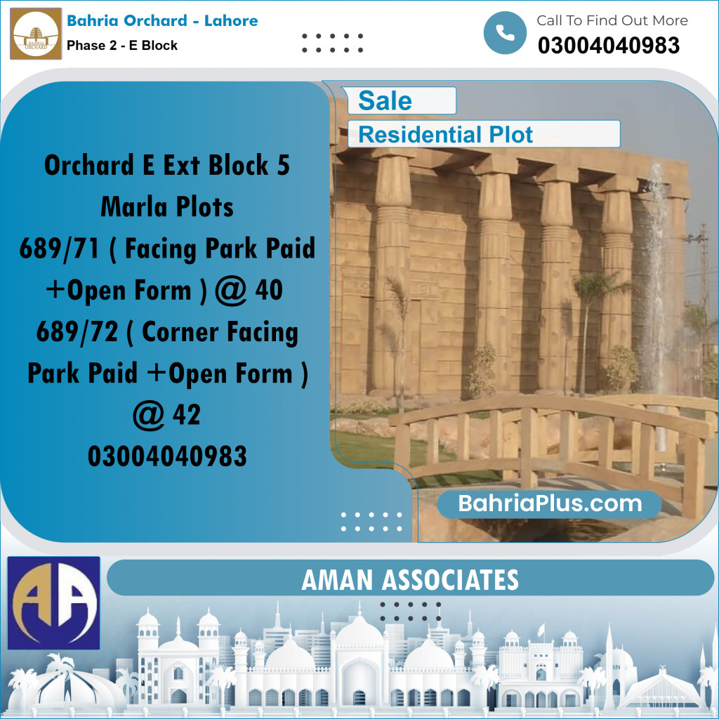 Residential Plot for Sale in Phase 2 - E Block -  Bahria Orchard, Lahore - (BP-358852)