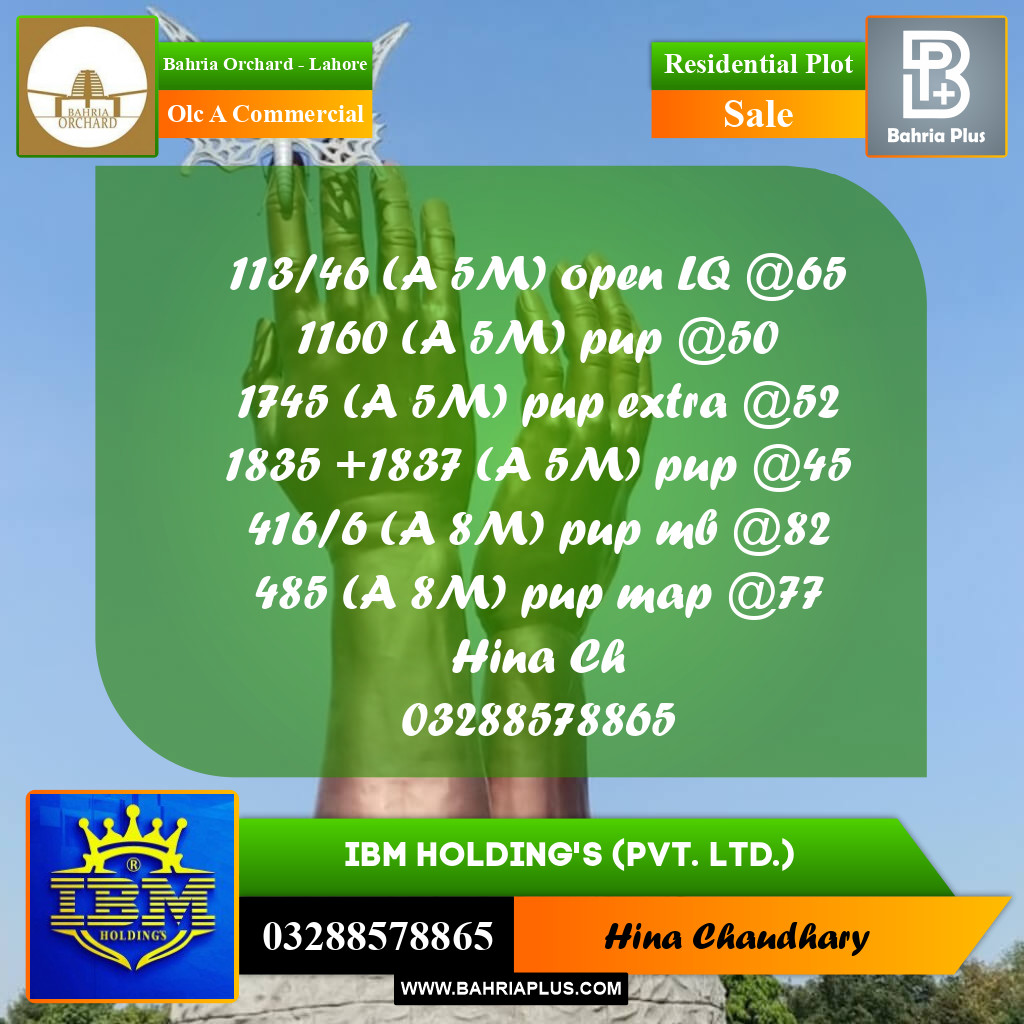 5 Marla Residential Plot for Sale in OLC A Commercial -  Bahria Orchard, Lahore - (BP-358873)
