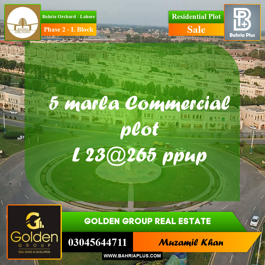5 Marla Residential Plot for Sale in Phase 2 - L Block -  Bahria Orchard, Lahore - (BP-358886)