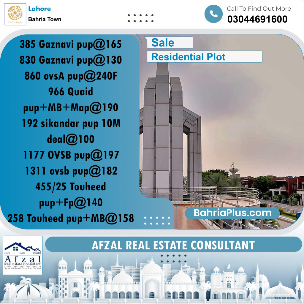 Residential Plot for Sale in Bahria Town, Lahore - (BP-358904)