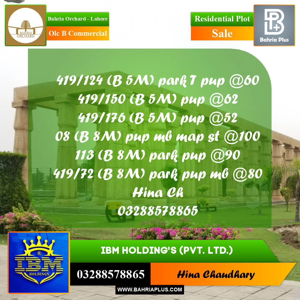 5 Marla Residential Plot for Sale in OLC B Commercial -  Bahria Orchard, Lahore - (BP-358924)