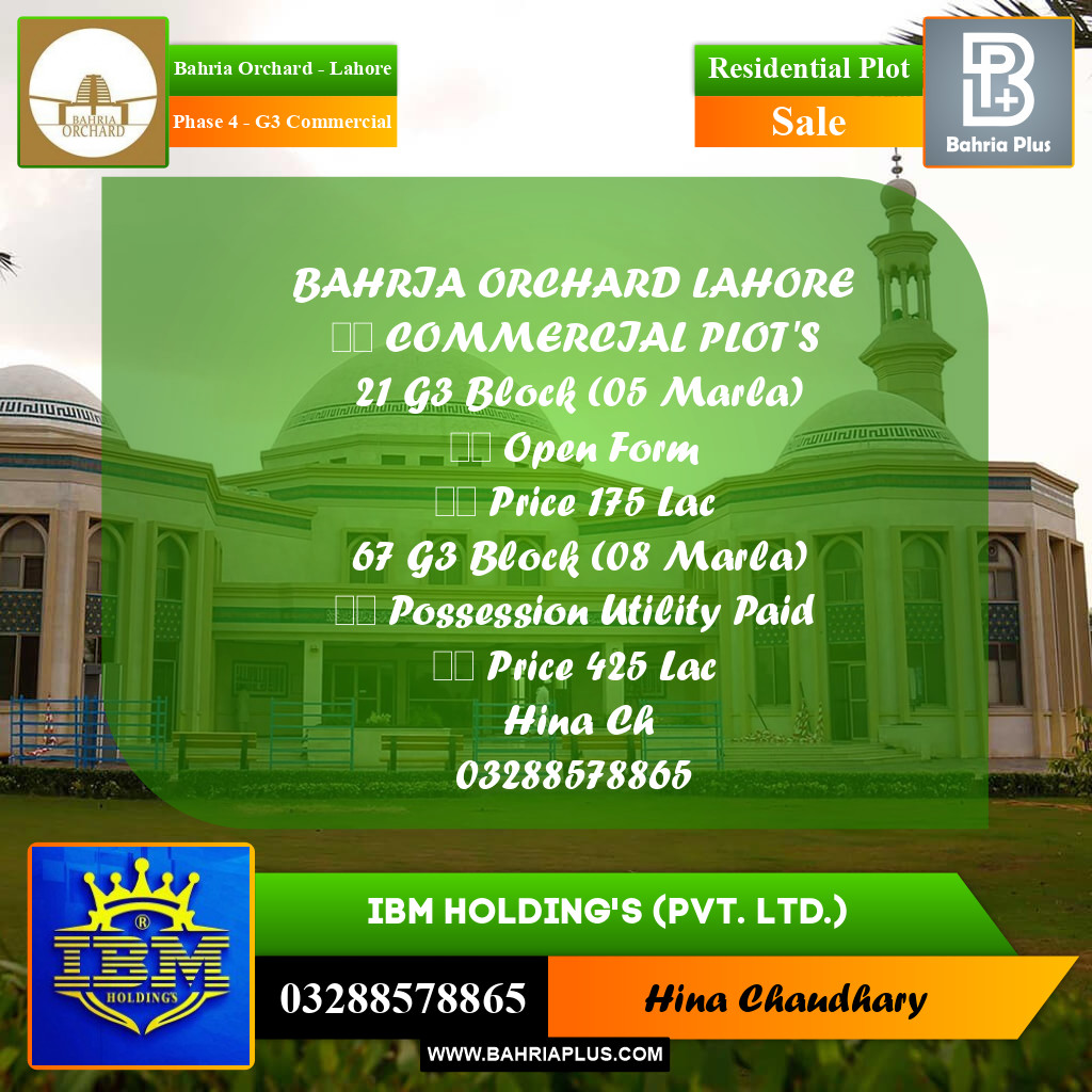 5 Marla Residential Plot for Sale in Phase 4 - G3 Commercial -  Bahria Orchard, Lahore - (BP-358932)