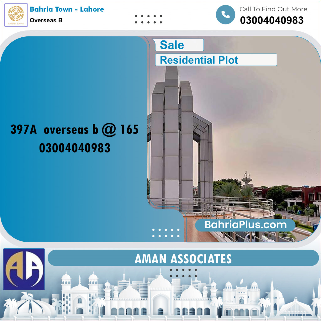 Residential Plot for Sale in Overseas B -  Bahria Town, Lahore - (BP-358954)