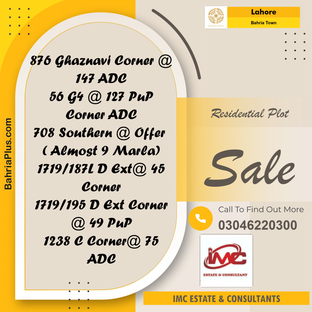 Residential Plot for Sale in Bahria Town, Lahore - (BP-358969)