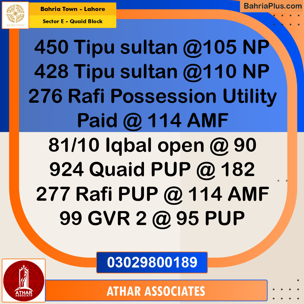 10 Marla Residential Plot for Sale in Sector E - Quaid Block -  Bahria Town, Lahore - (BP-358987)