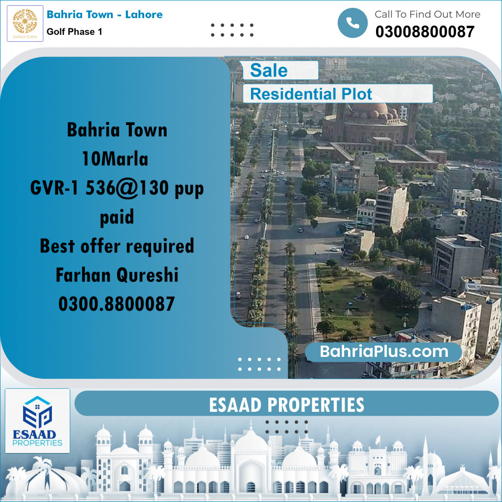 10 Marla Residential Plot for Sale in Golf Phase 1 -  Bahria Town, Lahore - (BP-358992)